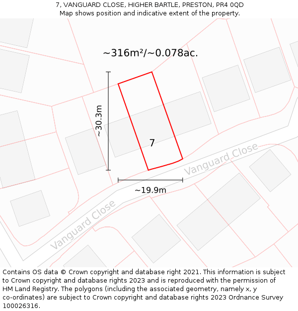 7, VANGUARD CLOSE, HIGHER BARTLE, PRESTON, PR4 0QD: Plot and title map