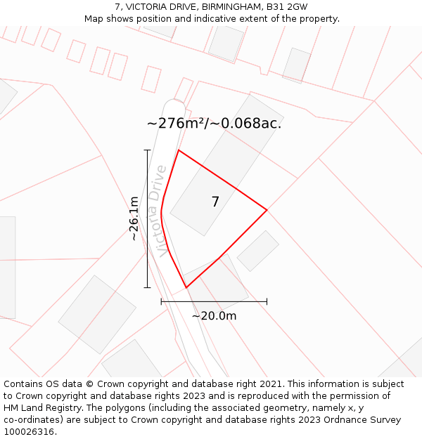 7, VICTORIA DRIVE, BIRMINGHAM, B31 2GW: Plot and title map