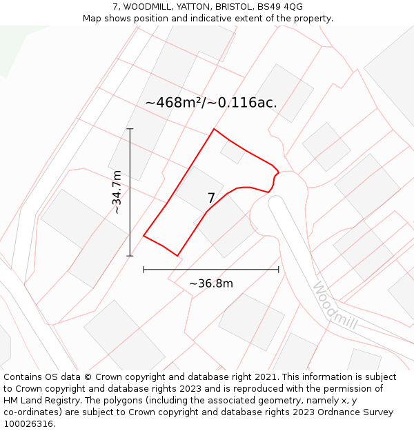 7, WOODMILL, YATTON, BRISTOL, BS49 4QG: Plot and title map