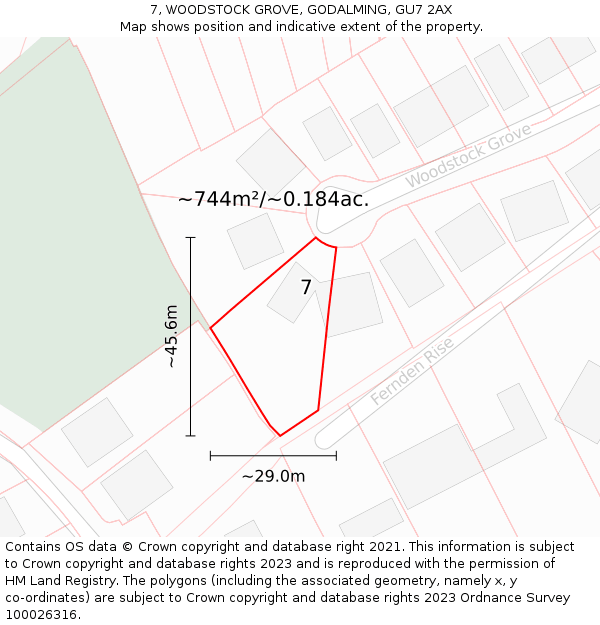 7, WOODSTOCK GROVE, GODALMING, GU7 2AX: Plot and title map