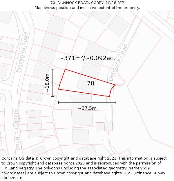 70, DUNNOCK ROAD, CORBY, NN18 8FP: Plot and title map