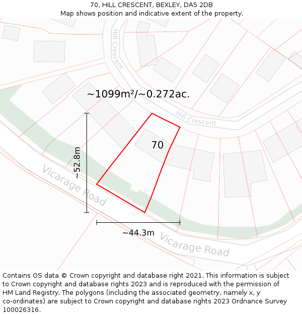 70, HILL CRESCENT, BEXLEY, DA5 2DB: Plot and title map