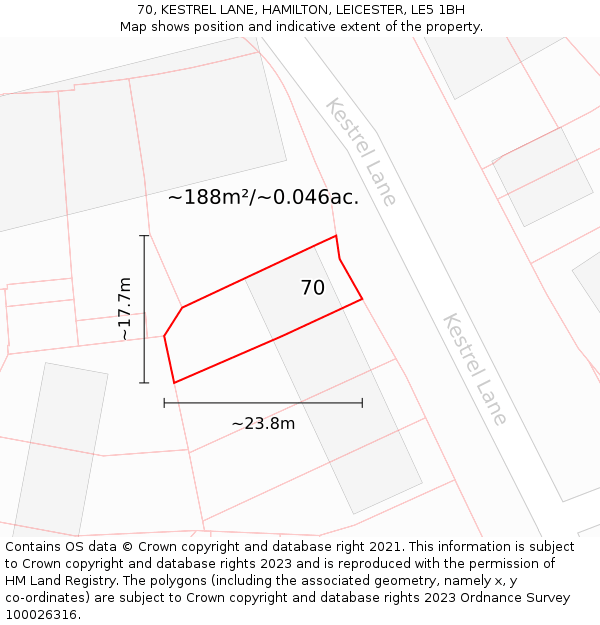 70, KESTREL LANE, HAMILTON, LEICESTER, LE5 1BH: Plot and title map