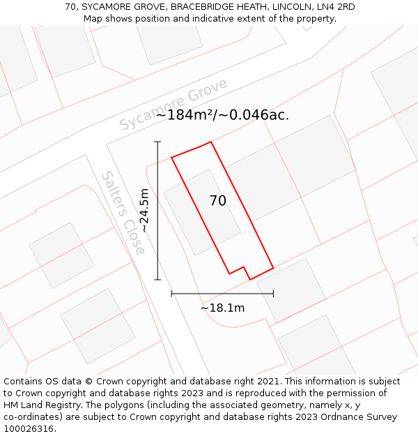 70, SYCAMORE GROVE, BRACEBRIDGE HEATH, LINCOLN, LN4 2RD: Plot and title map