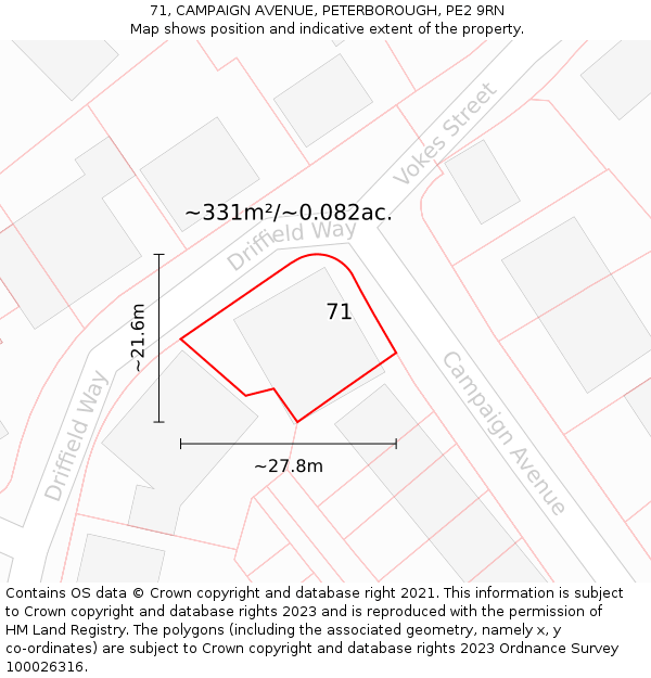 71, CAMPAIGN AVENUE, PETERBOROUGH, PE2 9RN: Plot and title map