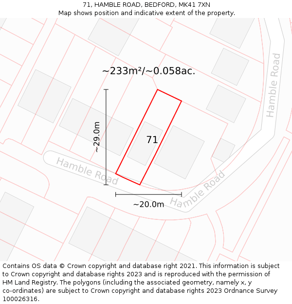 71, HAMBLE ROAD, BEDFORD, MK41 7XN: Plot and title map