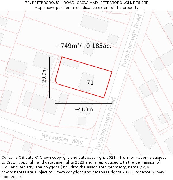 71, PETERBOROUGH ROAD, CROWLAND, PETERBOROUGH, PE6 0BB: Plot and title map