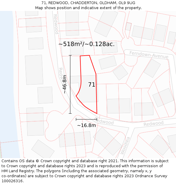 71, REDWOOD, CHADDERTON, OLDHAM, OL9 9UG: Plot and title map