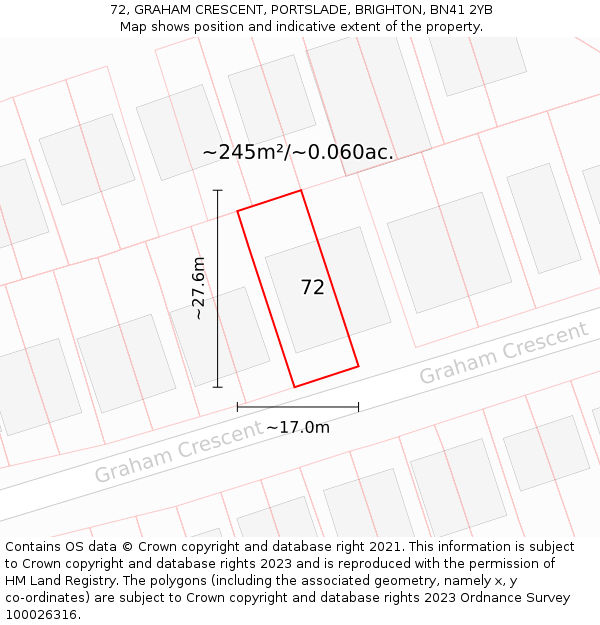 72, GRAHAM CRESCENT, PORTSLADE, BRIGHTON, BN41 2YB: Plot and title map