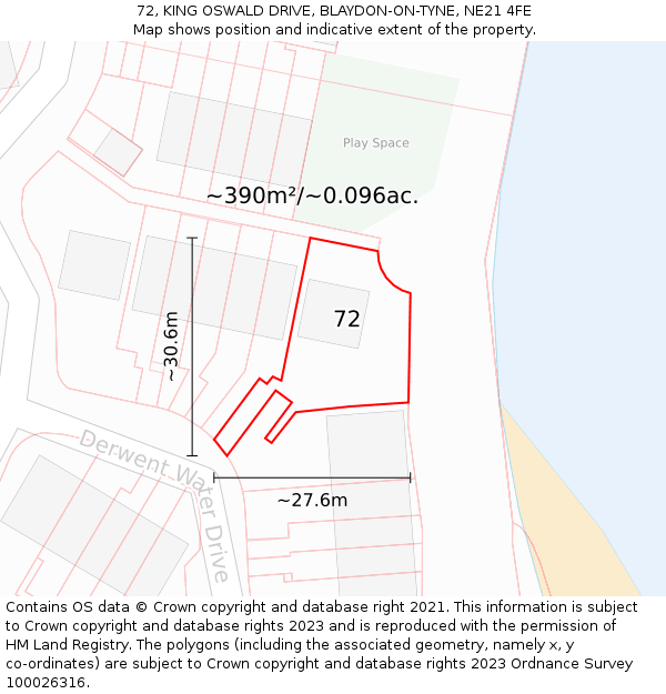 72, KING OSWALD DRIVE, BLAYDON-ON-TYNE, NE21 4FE: Plot and title map