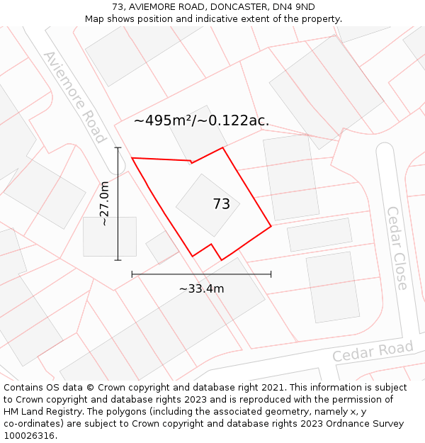 73, AVIEMORE ROAD, DONCASTER, DN4 9ND: Plot and title map