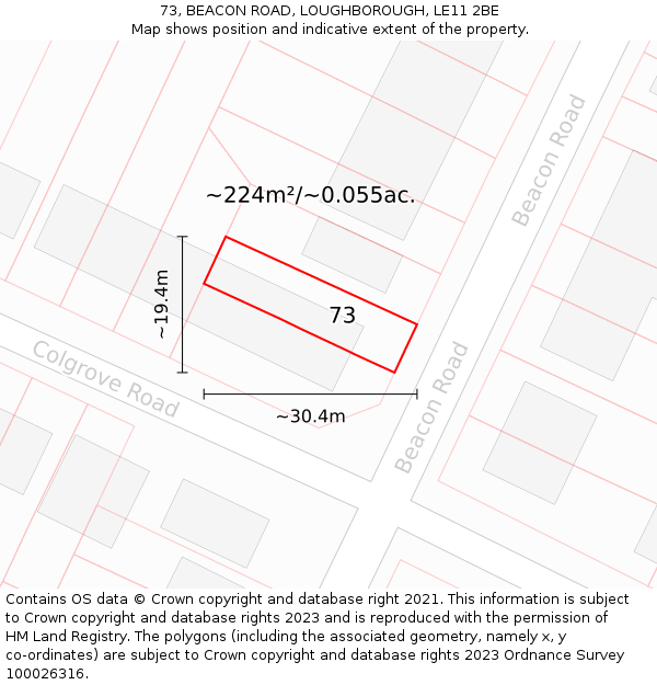 73, BEACON ROAD, LOUGHBOROUGH, LE11 2BE: Plot and title map