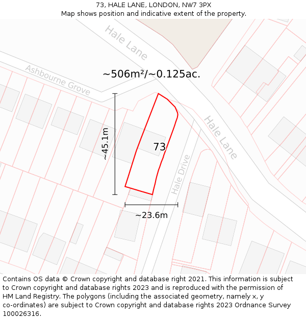 73, HALE LANE, LONDON, NW7 3PX: Plot and title map