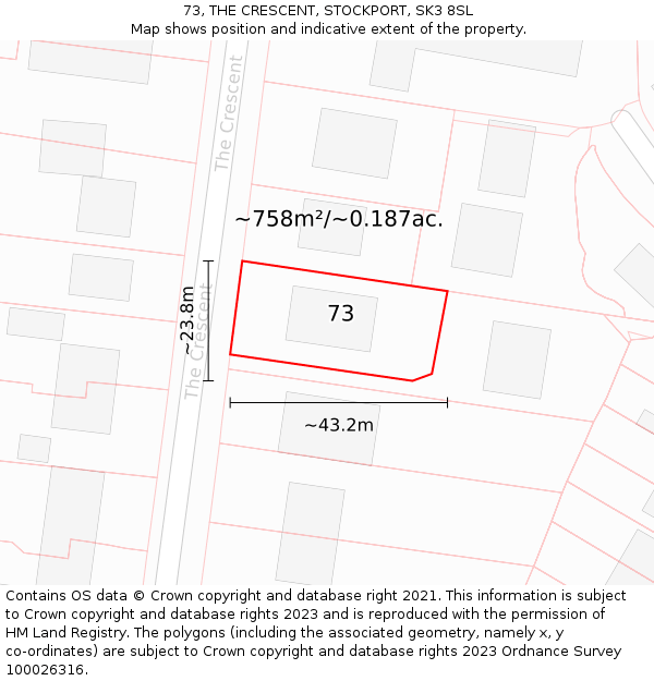 73, THE CRESCENT, STOCKPORT, SK3 8SL: Plot and title map