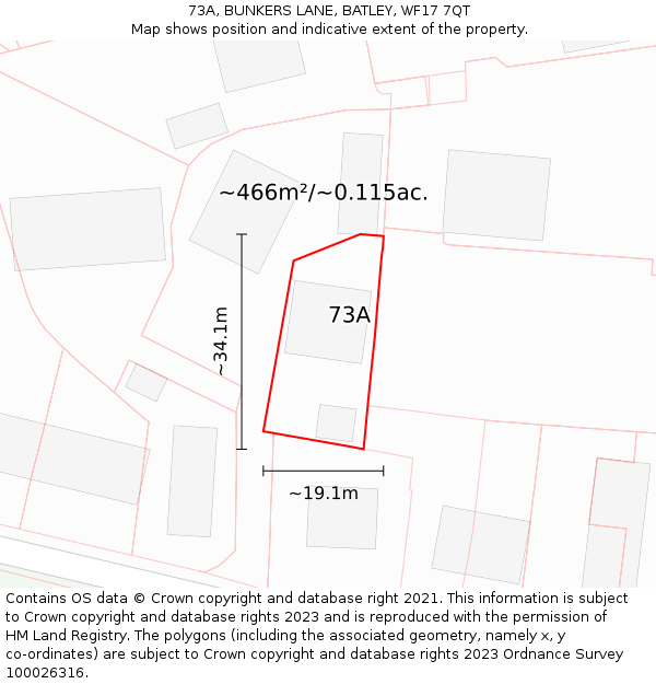73A, BUNKERS LANE, BATLEY, WF17 7QT: Plot and title map