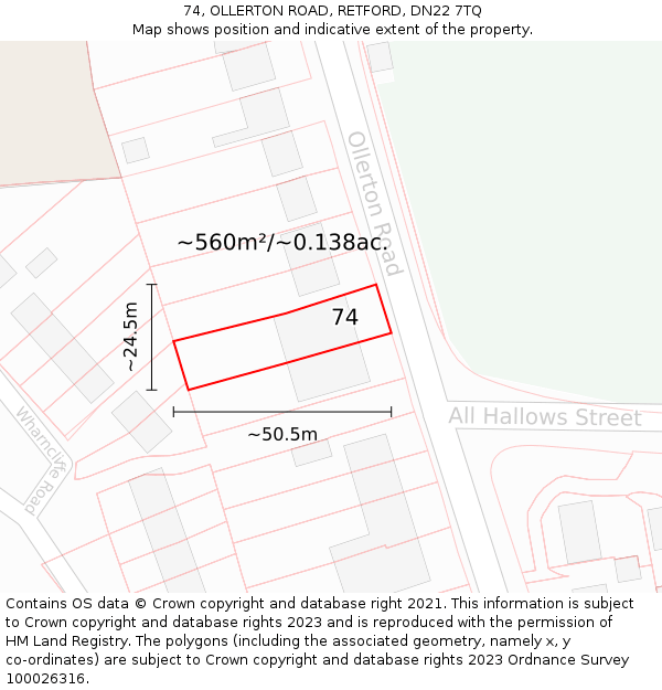 74, OLLERTON ROAD, RETFORD, DN22 7TQ: Plot and title map