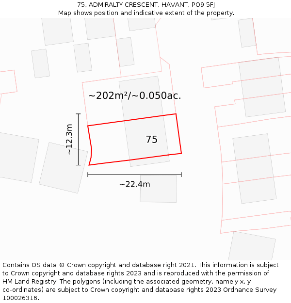 75, ADMIRALTY CRESCENT, HAVANT, PO9 5FJ: Plot and title map