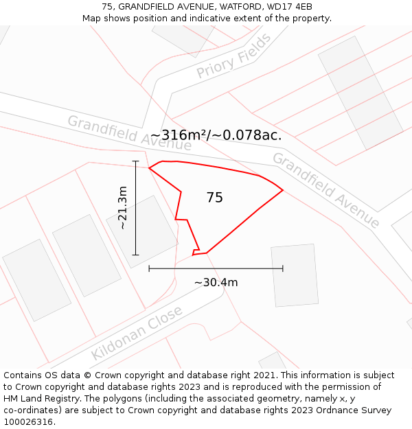 75, GRANDFIELD AVENUE, WATFORD, WD17 4EB: Plot and title map