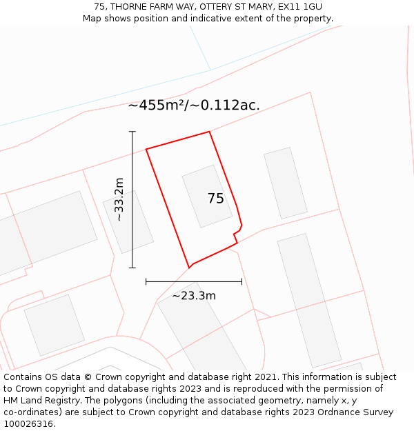 75, THORNE FARM WAY, OTTERY ST MARY, EX11 1GU: Plot and title map