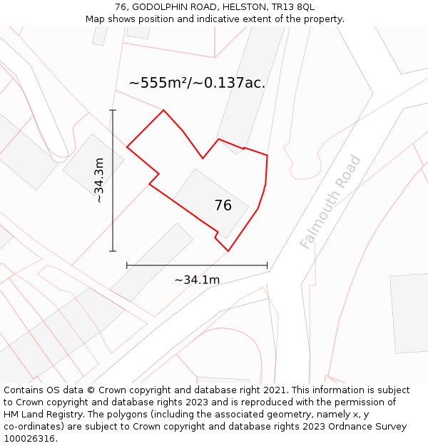 76, GODOLPHIN ROAD, HELSTON, TR13 8QL: Plot and title map