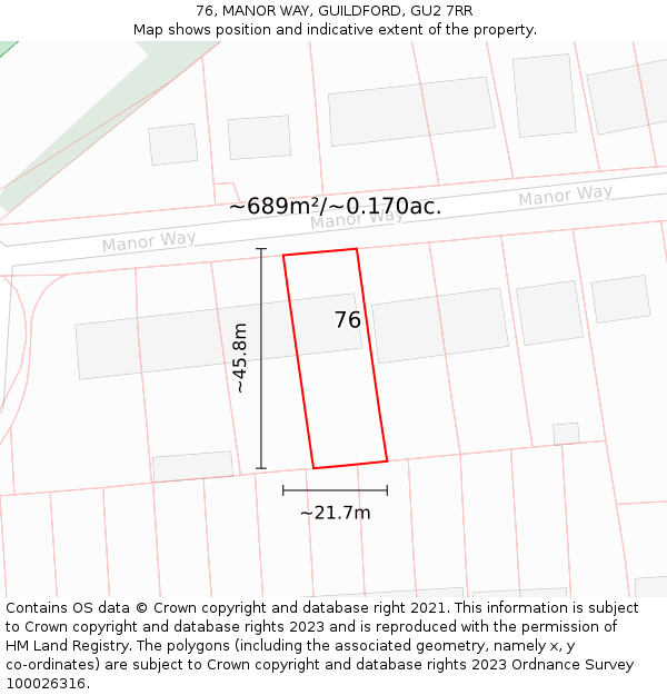 76, MANOR WAY, GUILDFORD, GU2 7RR: Plot and title map