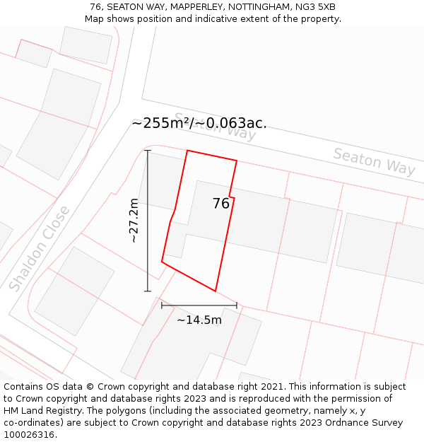 76, SEATON WAY, MAPPERLEY, NOTTINGHAM, NG3 5XB: Plot and title map