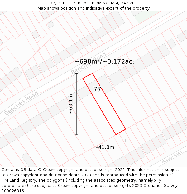 77, BEECHES ROAD, BIRMINGHAM, B42 2HL: Plot and title map