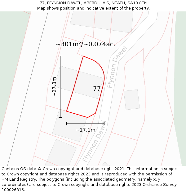 77, FFYNNON DAWEL, ABERDULAIS, NEATH, SA10 8EN: Plot and title map