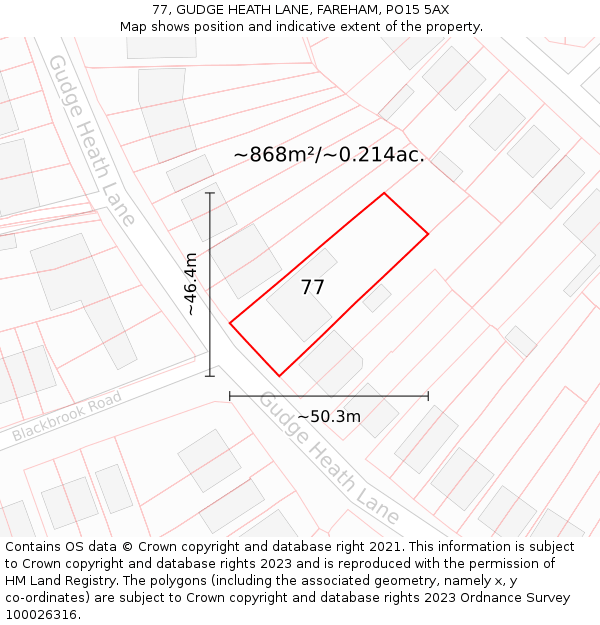 77, GUDGE HEATH LANE, FAREHAM, PO15 5AX: Plot and title map