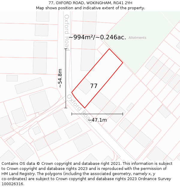 77, OXFORD ROAD, WOKINGHAM, RG41 2YH: Plot and title map