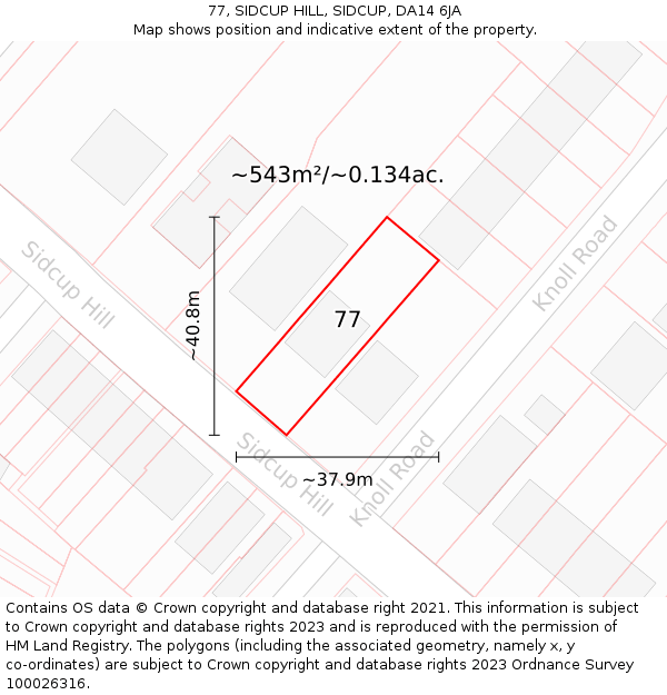 77, SIDCUP HILL, SIDCUP, DA14 6JA: Plot and title map