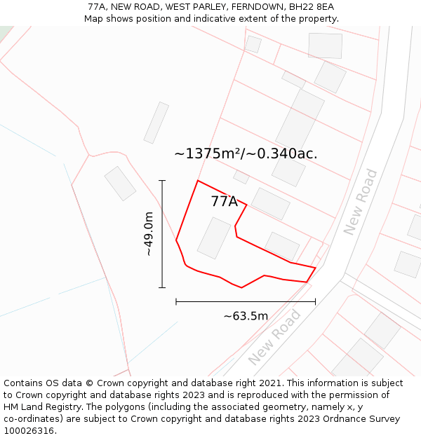 77A, NEW ROAD, WEST PARLEY, FERNDOWN, BH22 8EA: Plot and title map