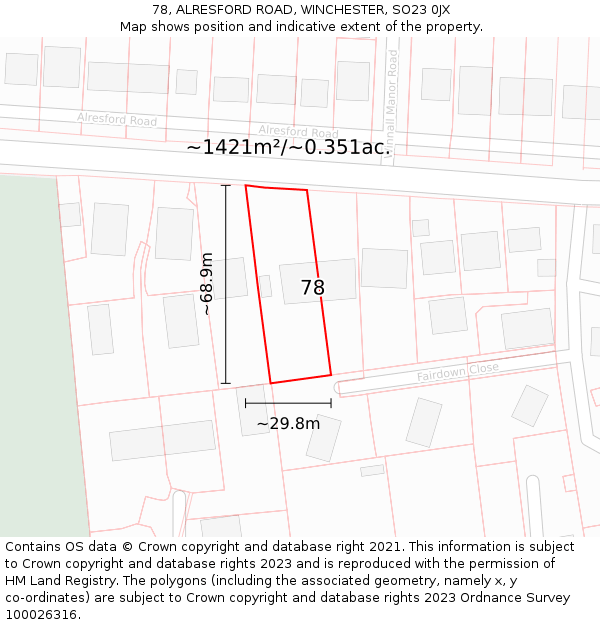 78, ALRESFORD ROAD, WINCHESTER, SO23 0JX: Plot and title map