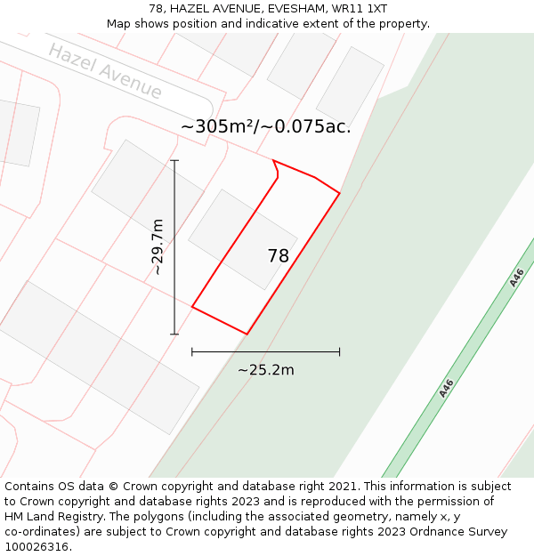 78, HAZEL AVENUE, EVESHAM, WR11 1XT: Plot and title map