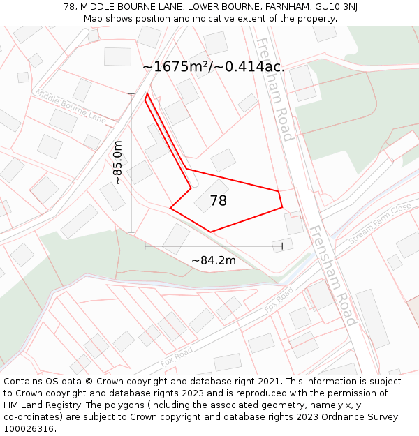 78, MIDDLE BOURNE LANE, LOWER BOURNE, FARNHAM, GU10 3NJ: Plot and title map