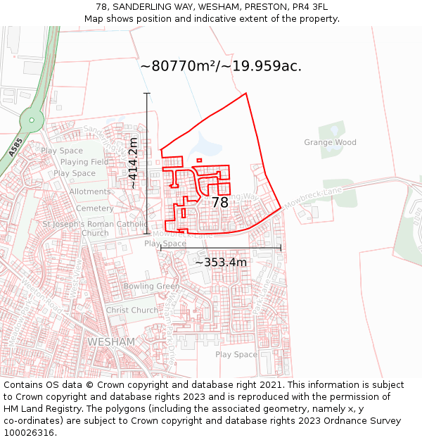 78, SANDERLING WAY, WESHAM, PRESTON, PR4 3FL: Plot and title map