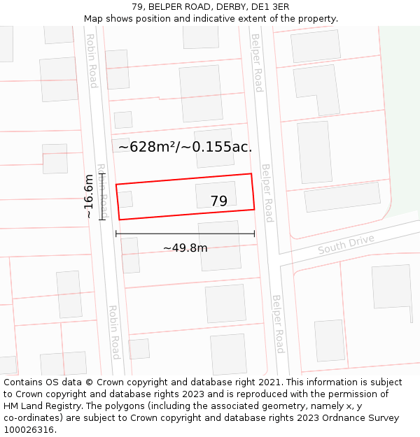 79, BELPER ROAD, DERBY, DE1 3ER: Plot and title map