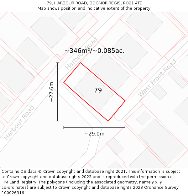 79, HARBOUR ROAD, BOGNOR REGIS, PO21 4TE: Plot and title map