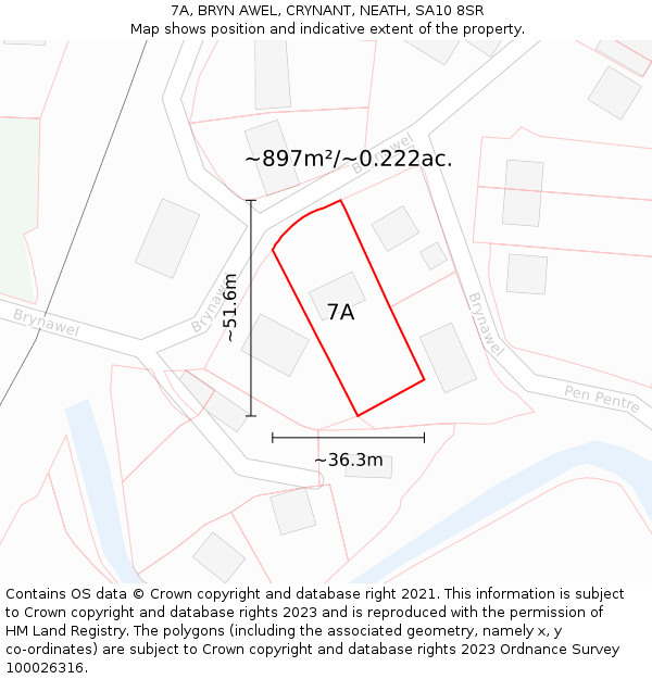 7A, BRYN AWEL, CRYNANT, NEATH, SA10 8SR: Plot and title map