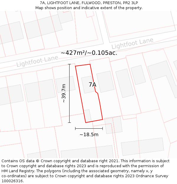 7A, LIGHTFOOT LANE, FULWOOD, PRESTON, PR2 3LP: Plot and title map