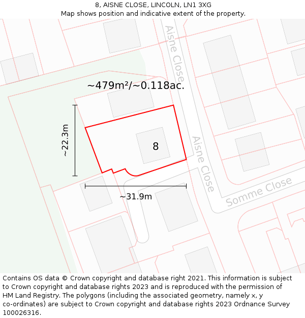 8, AISNE CLOSE, LINCOLN, LN1 3XG: Plot and title map