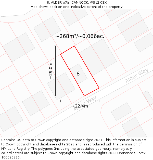 8, ALDER WAY, CANNOCK, WS12 0SX: Plot and title map