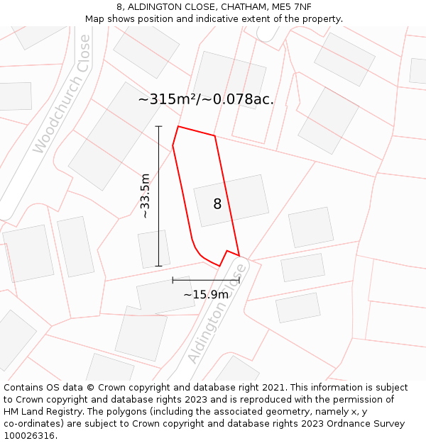 8, ALDINGTON CLOSE, CHATHAM, ME5 7NF: Plot and title map