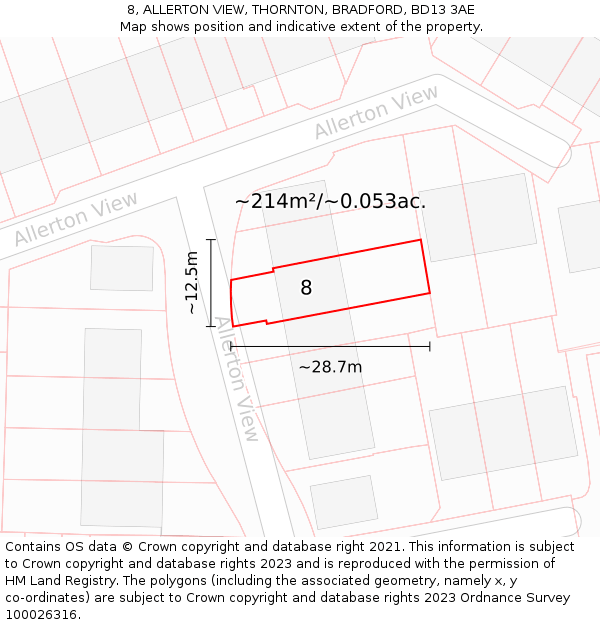 8, ALLERTON VIEW, THORNTON, BRADFORD, BD13 3AE: Plot and title map