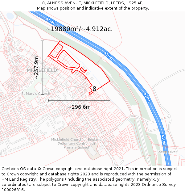 8, ALNESS AVENUE, MICKLEFIELD, LEEDS, LS25 4EJ: Plot and title map