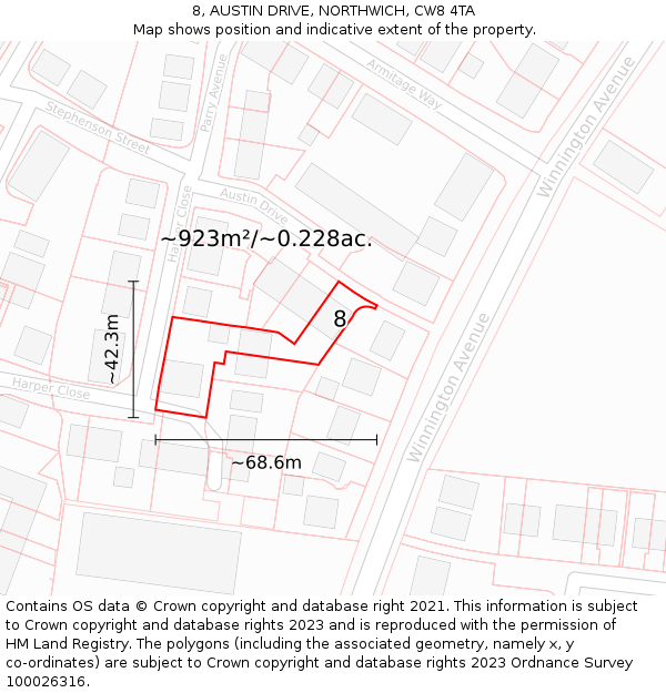 8, AUSTIN DRIVE, NORTHWICH, CW8 4TA: Plot and title map