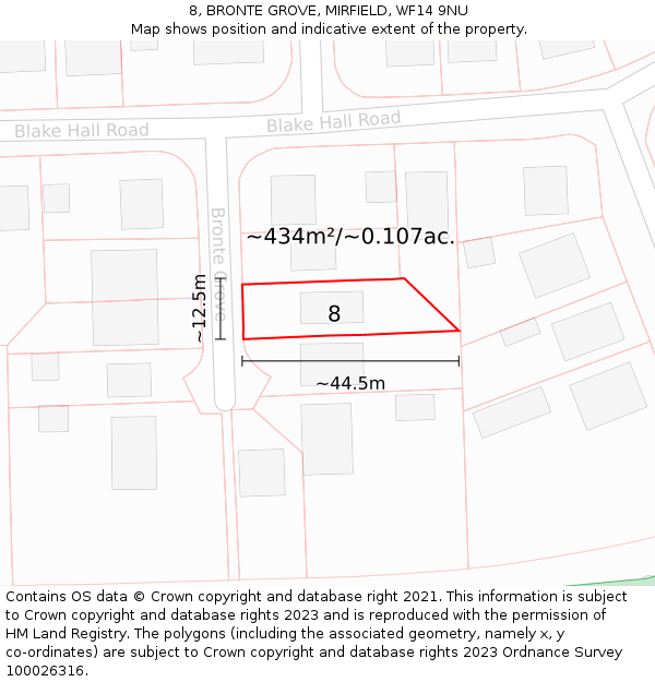 8, BRONTE GROVE, MIRFIELD, WF14 9NU: Plot and title map