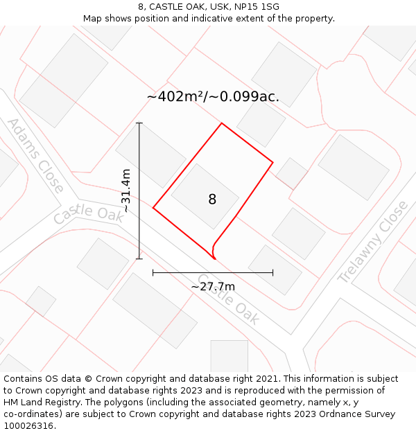 8, CASTLE OAK, USK, NP15 1SG: Plot and title map