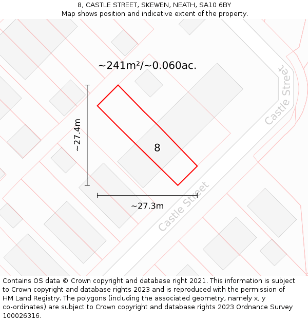 8, CASTLE STREET, SKEWEN, NEATH, SA10 6BY: Plot and title map