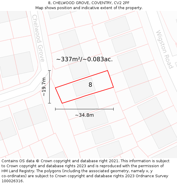 8, CHELWOOD GROVE, COVENTRY, CV2 2PF: Plot and title map